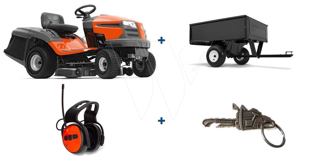 Trattorino tosaerba Husqvarna TC 138L (97 cm) con rimorchio e casco FM