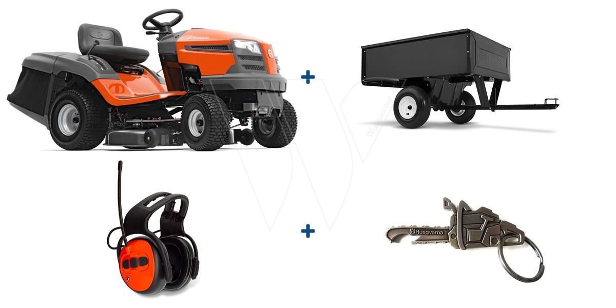 Trattorino tosaerba Husqvarna TC 138L (97 cm) con rimorchio e casco FM