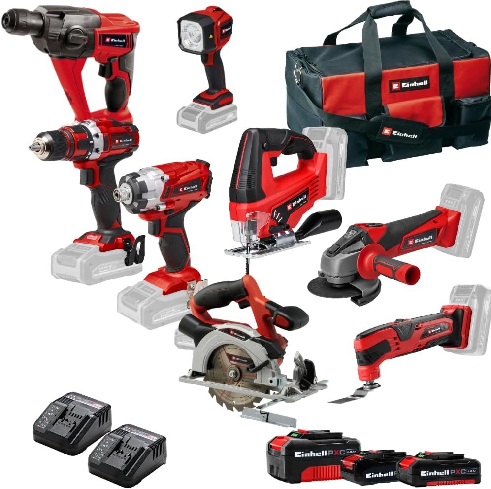 Set con 2 utensili a batteria per legno, inclusi batterie, caricabatterie e guida