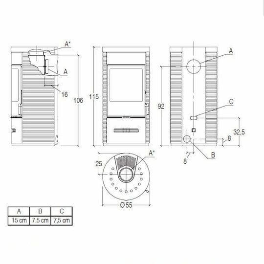 Piazzetta E929 D stufa a legna 7,9 kW