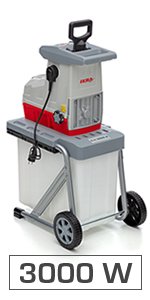 Trituratore da giardino elettrico, 3000 W, rotore 44 mm, contenitore da 60 l, incluso cesoia da giardino e occhiali protettivi