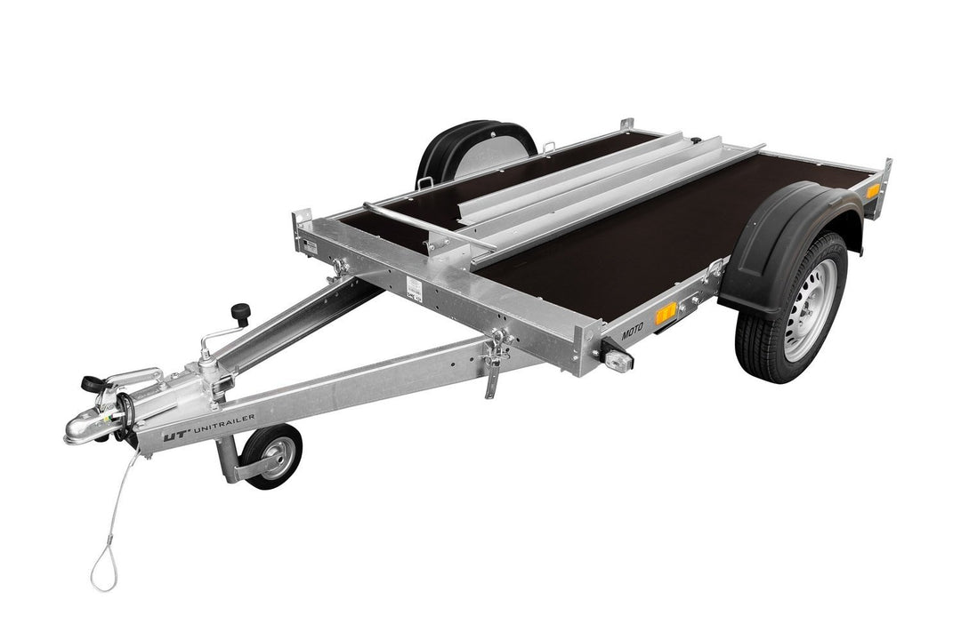 Rimorchio per moto Unitrailer MOTO, 1 guida in acciaio, 2200 × 1303 mm, peso totale consentito 300–750 kg