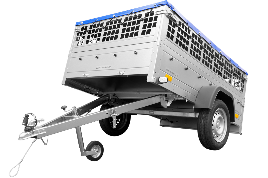 Rimorchio da giardino Unitrailer 201 KIPP rimorchio da lavoro 200 x 125, telo basso, pareti a griglia, ruota di supporto