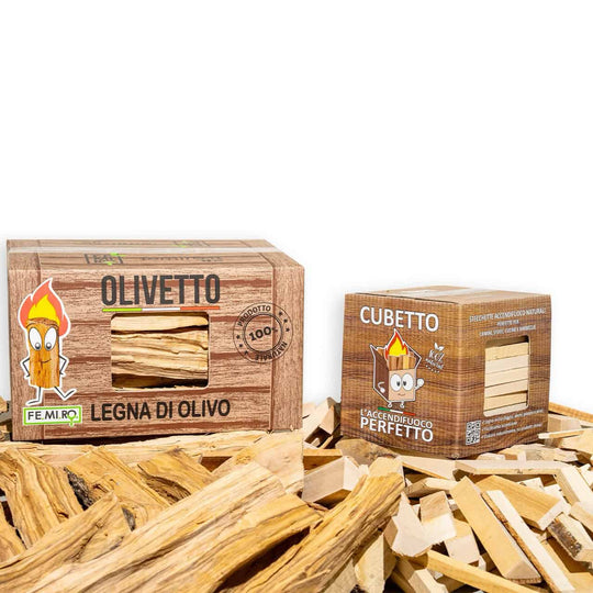 Kit legna di ulivo Olivetto e accendifuoco Cubetto
