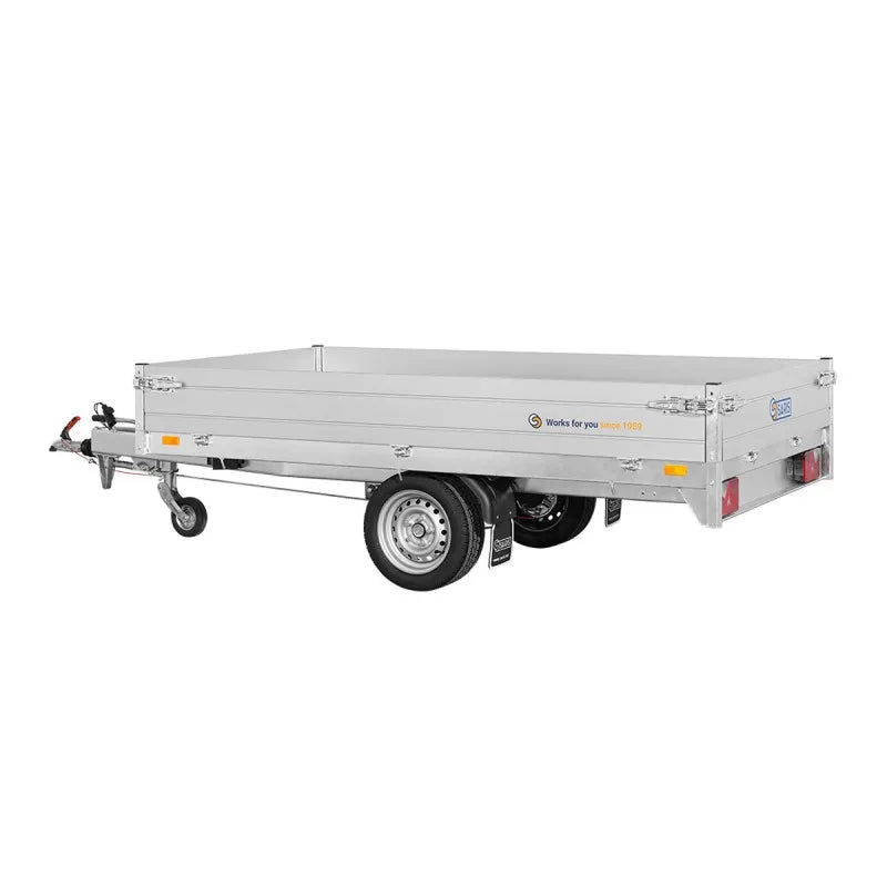 Rimorchio con pianale Saris PL256/150/13501, peso totale consentito 1350 kg, 256 x 150 x 30 cm, con freno