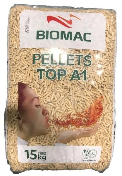 Pellet di legno BIOMAC A1 – Pallet (65 × 15 kg)